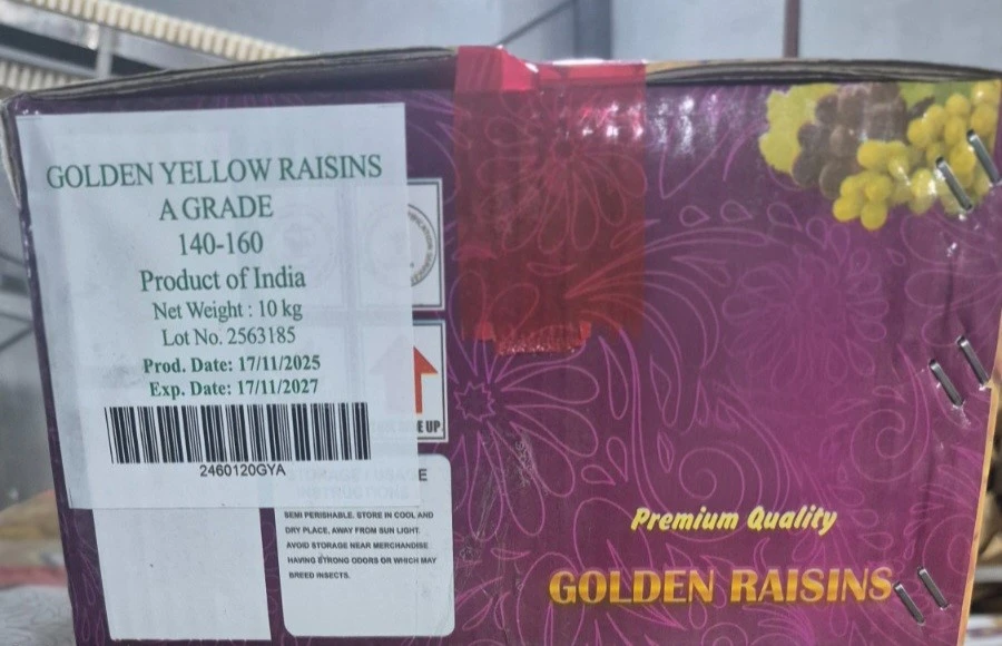 10 kg raisin master cartons packed for export, Satdal International India